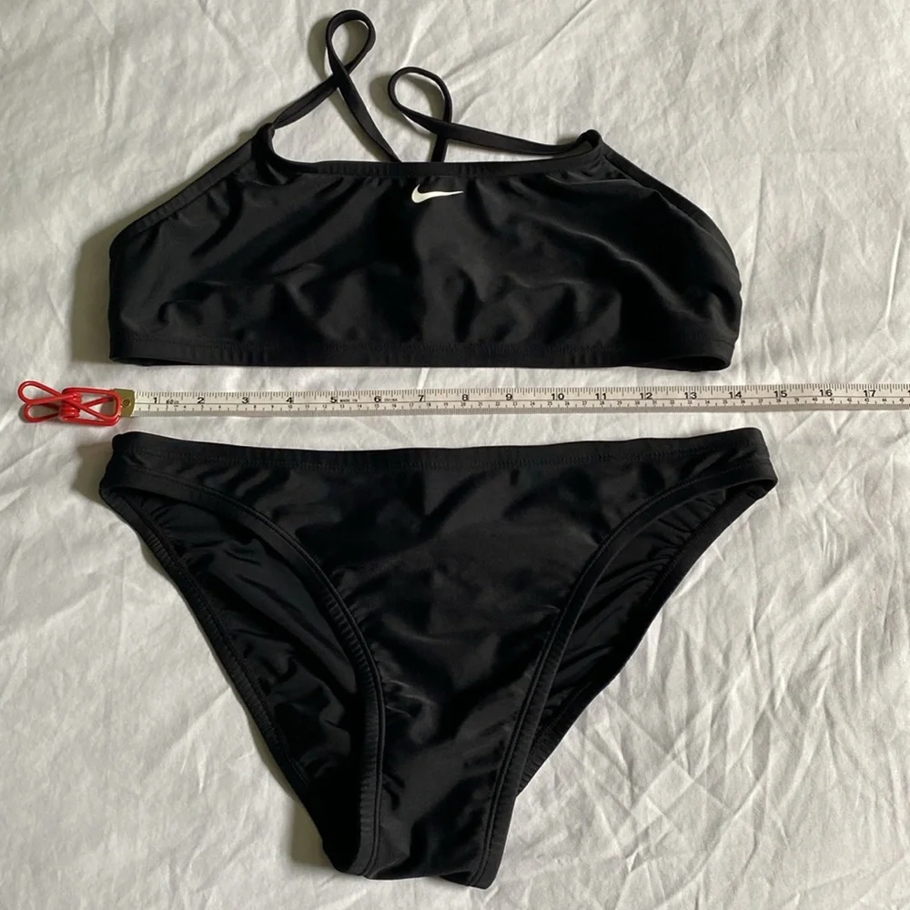 Nike Core Solids Sport 2-Piece size 12 racer back bikini top swimsuit set black - Picture 3 of 13